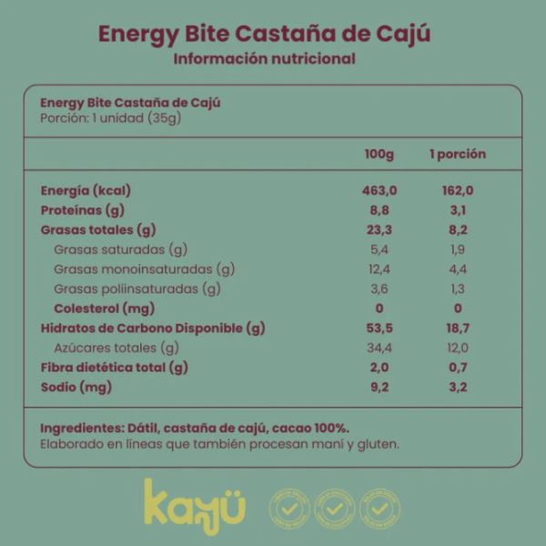 Imagen del producto Energy Bite Sabor Castañas de Cajú 2